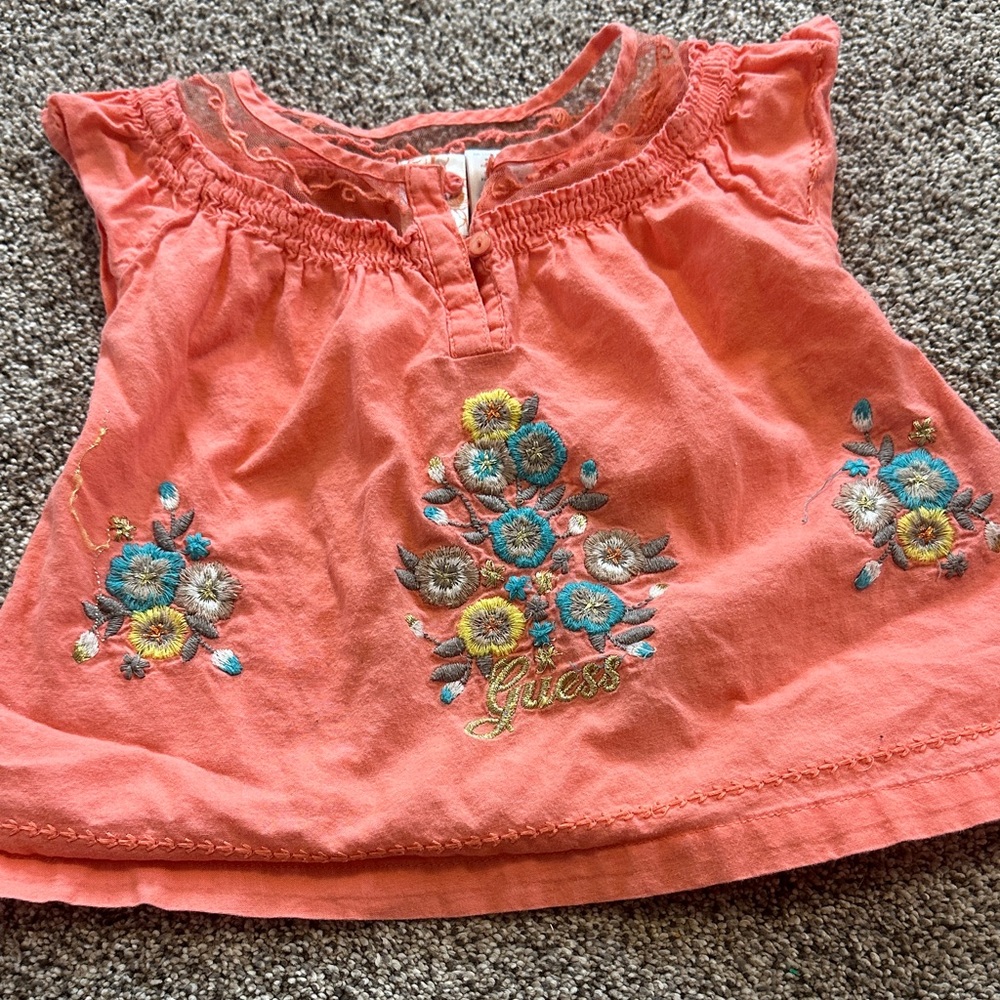 Guess Coral Floral Embroidered Kids Blouse